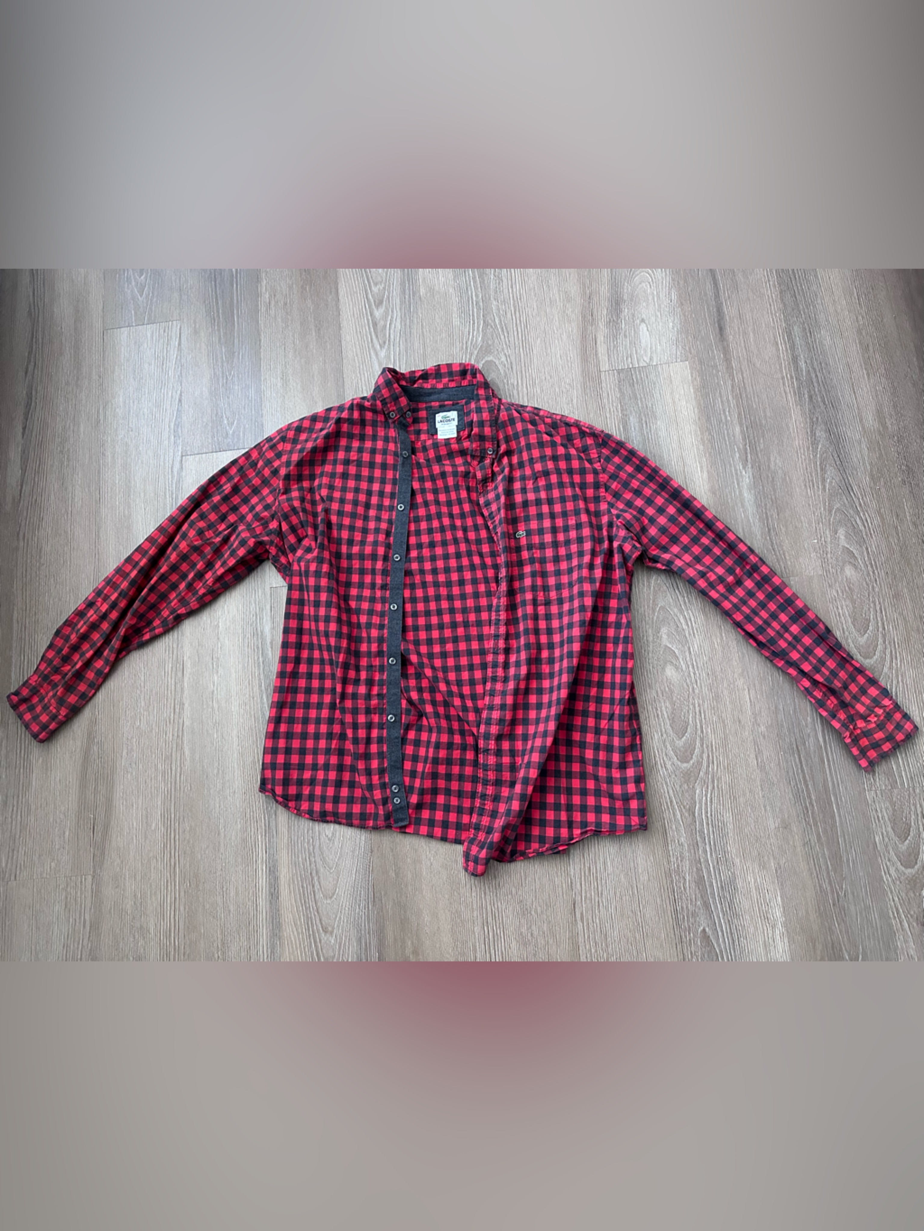 Lacoste Red And Black Buffalo Plaid Button-Down Shirt